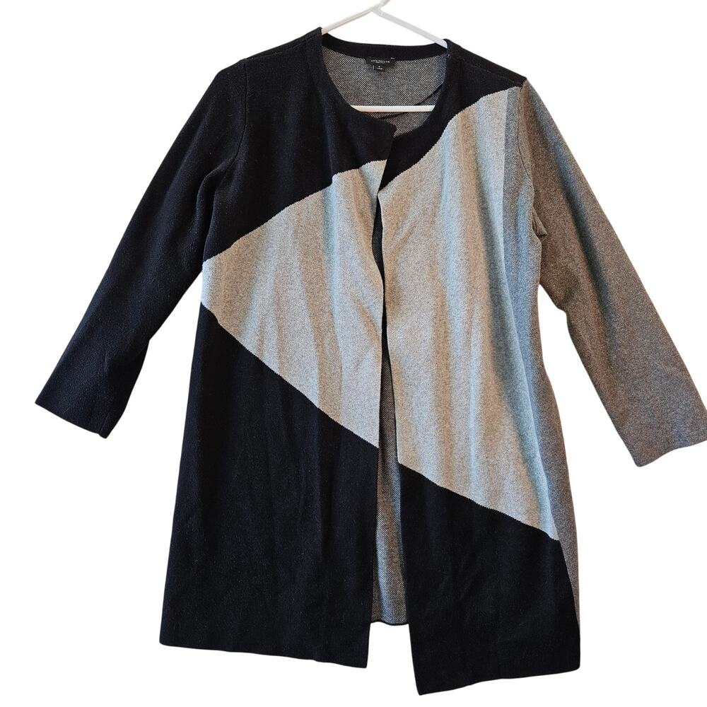Ann Taylor Black Gray White Open Cardigan Duster Color Block Size Medium